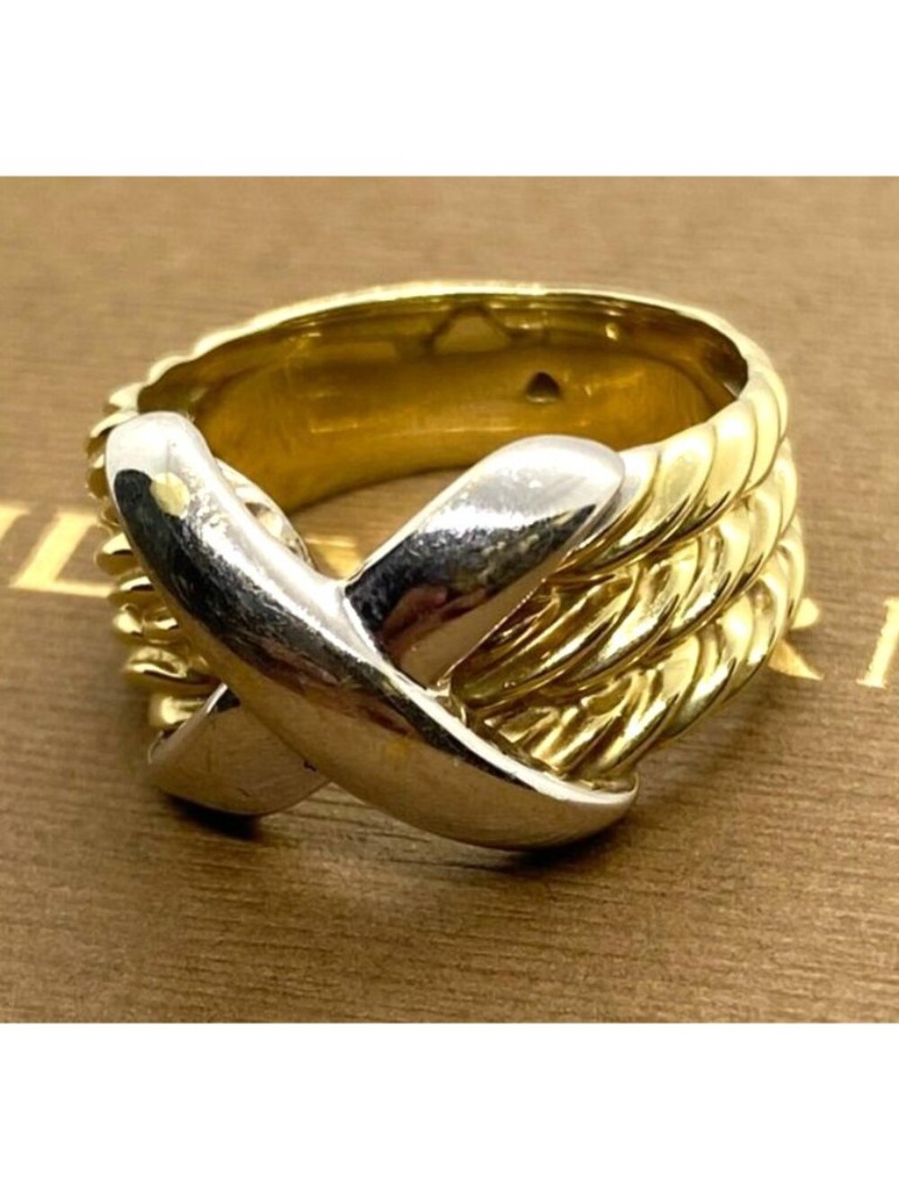 David Yurman 14K White and Yellow Gold Triple Cable X Ring Size 6.5 - Picture 4 of 9